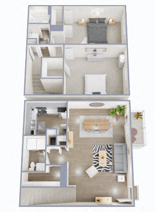 Floor plan for 2 beds, 1.5 baths, 1152 sqft